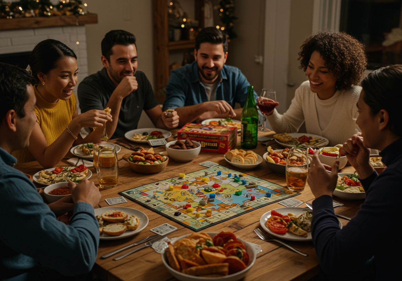 Grupo jugando Codenames con cervezas